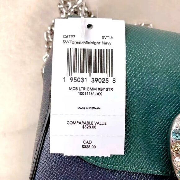 COACH C6797 GEMMA CROSSBODY IN COLORBLOCK WITH APPLE BUCKLE FOREST/MIDNIGHT NAVY - Picture 8 of 8